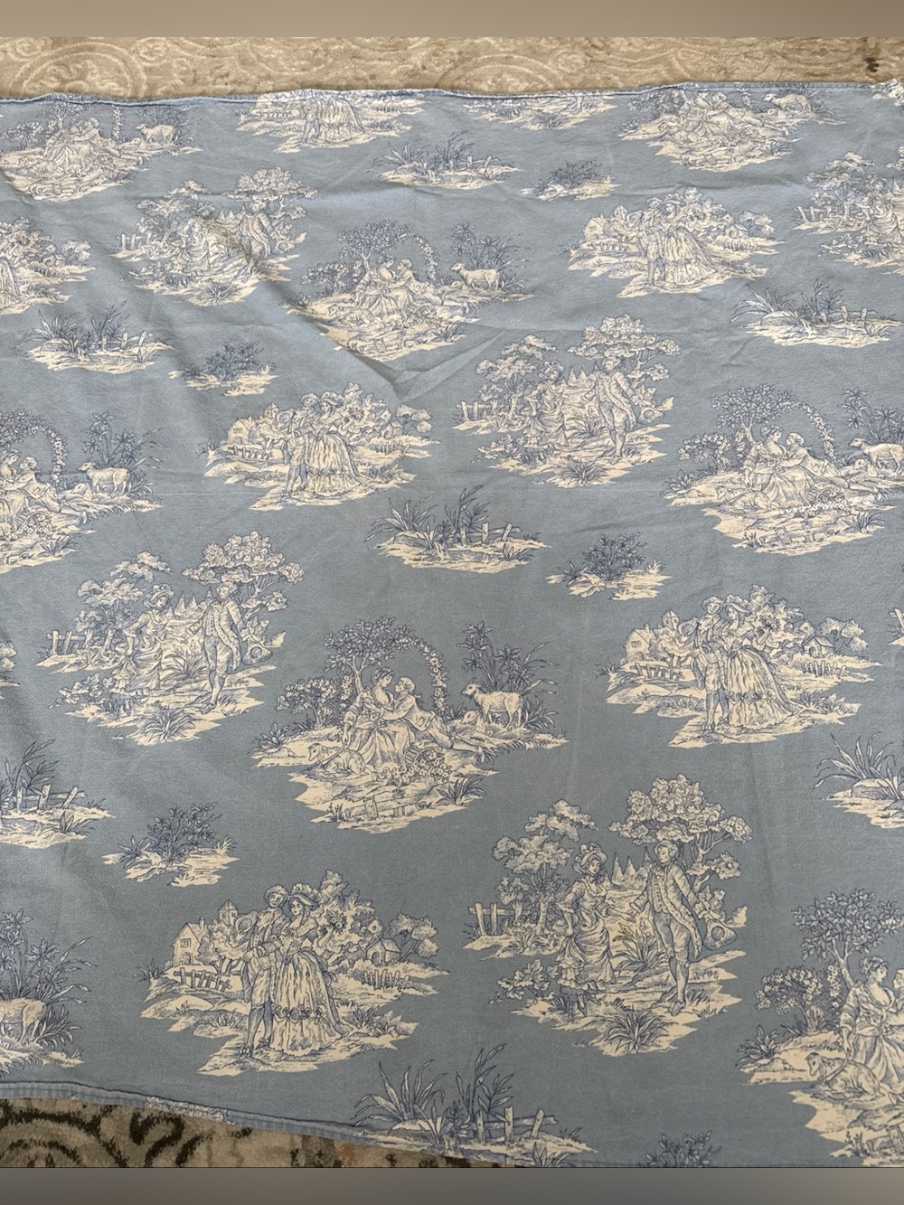 Blue Toile Table Linen - Classic Scenic Print